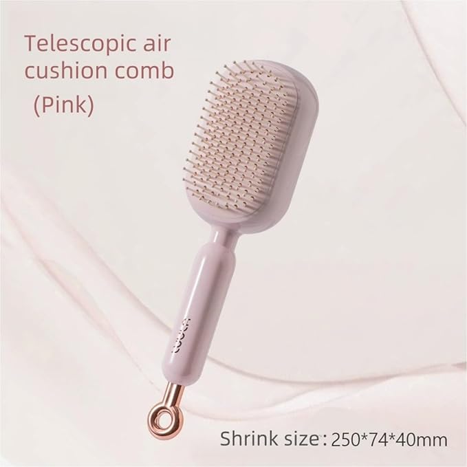 Self-Cleaning Air Cushion Comb – with Portable Travel Design, Features retractable, easy to clean, Ergonomic Pull Ring air cushion massage comb, for Detangling Thick/Curly Hair, Gift for Women (Pink)
