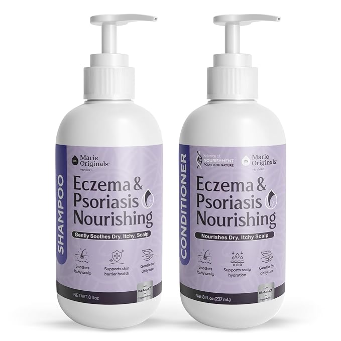 Marie Originals Eczema & Psoriasis Nourishing Shampoo and Conditioner Bundle – Itchy Scalp Relief, Dry Scalp Shampoo & Hydrating Conditioner with Tea Tree, Lavender & Peppermint – 8 oz Each