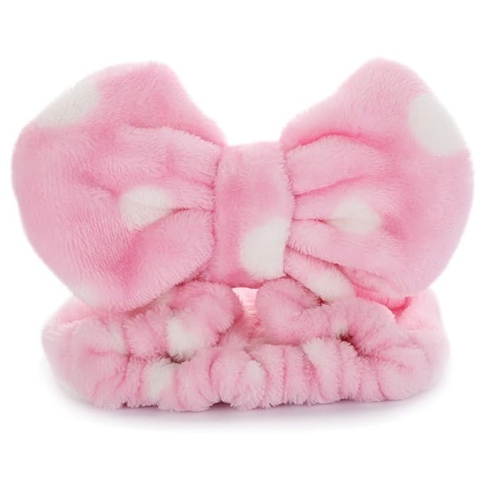 Hairizone Cosmetic Hair Band for Face Washing Shower Spa and Makeup, Soft and Cute Big Bow Headband for Kids and Girls (Light Pink)