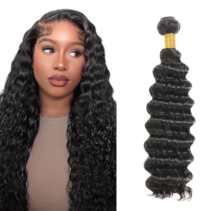 Human Hair Bundles Color 1B Deep Wave Bundles 20 Inch Double Weft Natural Black Deep Wave Bundle Hair Weave Niegmeag Brazilian Virgin Soft and Silky Remy Hair Extensions 100g