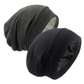 Silk Satin Lined Bonnet Sleep Cap - Adjustable Stay on All Night Hair Wrap Cover Slouchy Beanie for Curly Hair Protection for Women and Men - Black & Dark Grey