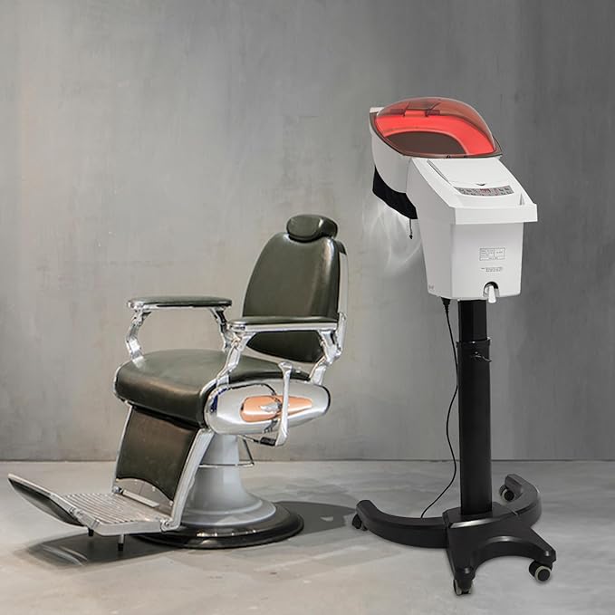 Bepritm 7 Light Hair Steamer, Standing Deep Conditioning Hair Steamer with Adjust Height & Wheels, 700W Hooded Micro Mist Ozone Scalp Hydration Steamer for Salons, Barbershops (White)