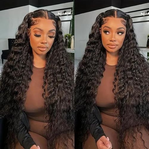 36 Inch Deep Wave Lace Front Wigs Human Hair 250% Density 13x6 HD Transparent Lace Frontal Wigs Human Hair Curly Wigs for Women Pre Plucked with Baby Hair Natural Color