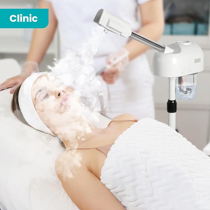 TASALON Professional Facial Steamer, Hot Mist Spray, Vaporizador Facial Steamer for Esthetician, Height Adjustable, SPA at Home, White