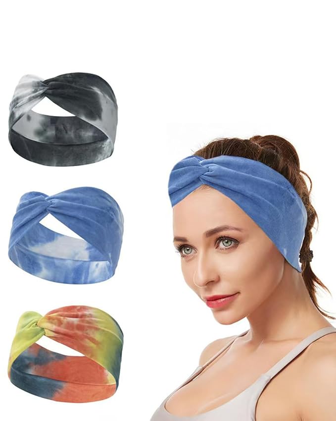 6 Pcs Wide Headbands for Women, Boho Tie Dye Headbands, Soft Fashion Headbands, Hair Bands for Daily Workout Yoga, Z-AC