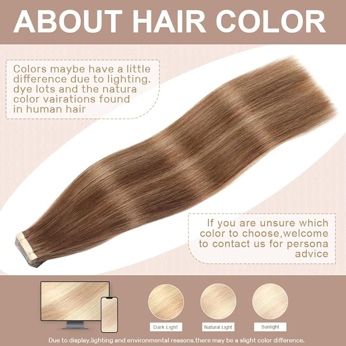 Human Hair Tape in Extensions Chocolate Brown to Caramel Blonde 20 Inch Invisible Tape in Hair Extensions Human Hair for Women Hair Extensions Real Human Hair Tape in