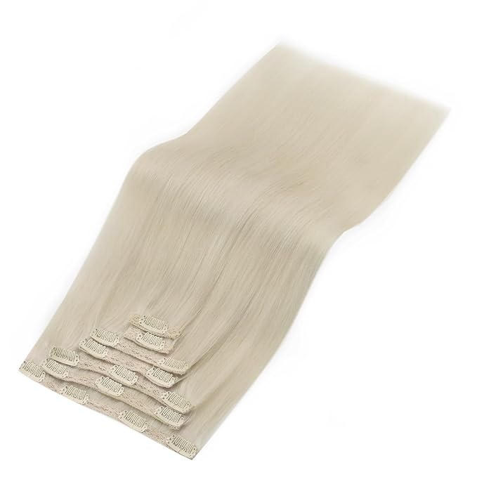YoungSee Clip in Human Hair Extensions Blonde Human Hair Clip in Extensions Platinum Blonde Invisible Clip on Hair Extension Real Hair Silky Straight 18Inch Set 7Pcs 120G