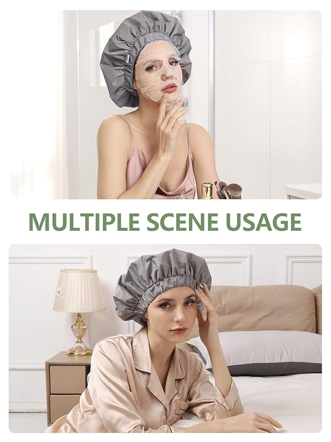 Years calm Reusable Waterproof Shower Caps for Women, Hair Caps for Showers, Double-Layer Elastic Design, for All Hairstyles, Travel-Friendly (grey)