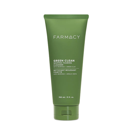 Farmacy Foaming Face Wash for Oily Skin - Whipped Greens Oil-Free Gentle Facial Cleanser + Exfoliator - Infused with Green Clay to Remove Impurities, Control Oil + Maintain Skin Hydration (150ml)