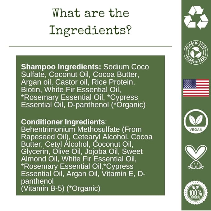 Shampoo Bar and Conditioner with Travel Tins | Rosemary, Biotin, Castor Oil | Growth, Volume, Thickening | For Thinning Hair | USA 2-pk