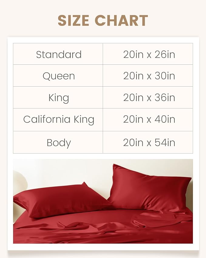 THXSILK Set of 2 Silk Pillowcase for Hair and Skin, 100% Mulberry Silk Bed Pillowcase Ultra-Soft, Hypoallergenic Soft Breathable Silk Pillow Case with Hidden Zipper, Body Size 20"x54", Red