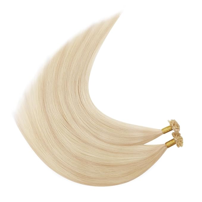 YoungSee K Tip Hair Extensions Highlight 14 Inch K Tips Hair Extensions Human Hair Ash Blonde Highlight Platinum Blonde Remy Keratin Tip Hair Extensions for Women Invisible 50g #18/613