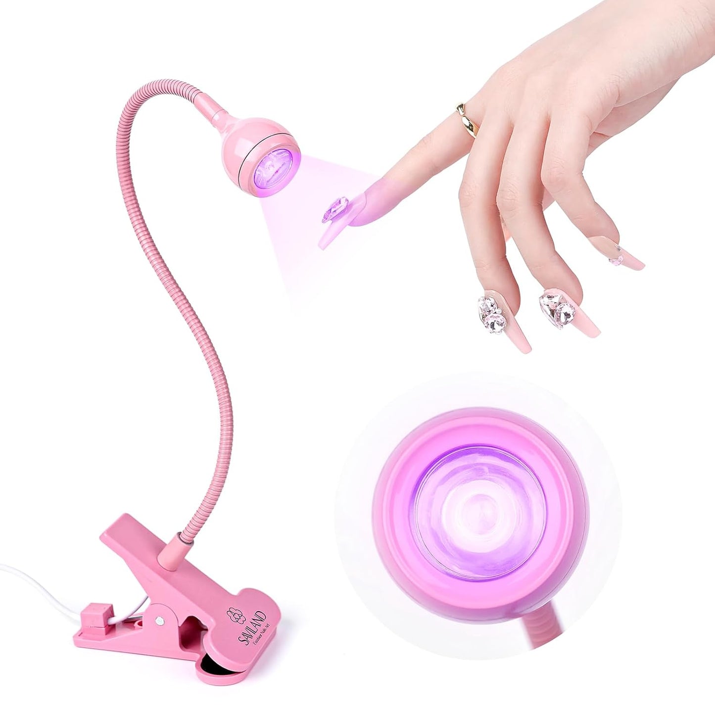 SAVILAND Gooseneck U V Lamp for Gel Nails: 2025 Pink LED U V Nail Gel Lamp 10s Flash Cure Light Gel Nail Tips Lamp with Desk Clip for Gel Nail Polish Mini Nail Dryer for Manicure Gel Light