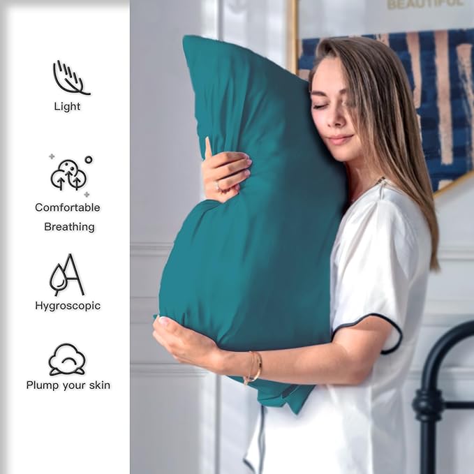 Mulberry Silk Pillow Cases for Hair and Skin King Size Silk Pillowcase with Zipper Soft Breathable Smooth Cooling Satin Silk Pillow Covers for Sleeping (Teal,20"X 36",1Pcs)