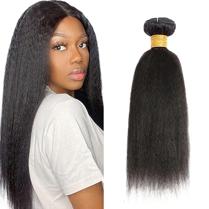 Human Hair Bundles Color 1B Kinky Straight Bundles 24 Inch Brazilian Virgin Soft and Silky Remy Hair Extensions Niegmeag Double Weft Natural Black Yaki Straight Bundle 100g