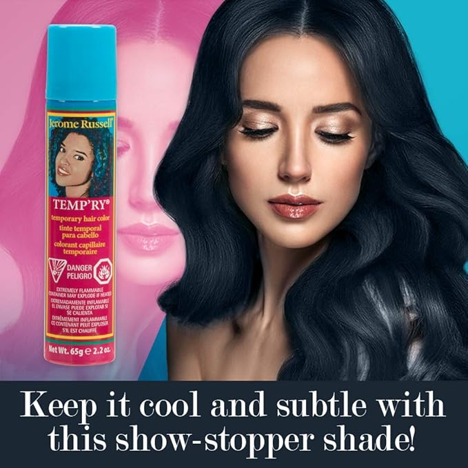 Jerome Russell Temporary Hair Color Spray, Blue Black - Intense Spray-On Temporary Hair Color, Fast-Drying, Non-Sticky, Travel Size Hair Dye for Instant Vivid Hair Color, 2.2 oz