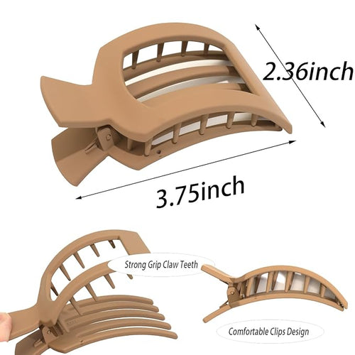 4 PCS Flat Hair Clips for Women, Ergonomic Curved Claw Clips for Thick Thin Curly Hair, Round Flat Strong Hold No Slip Grip Claw Clips for All Hair Textures