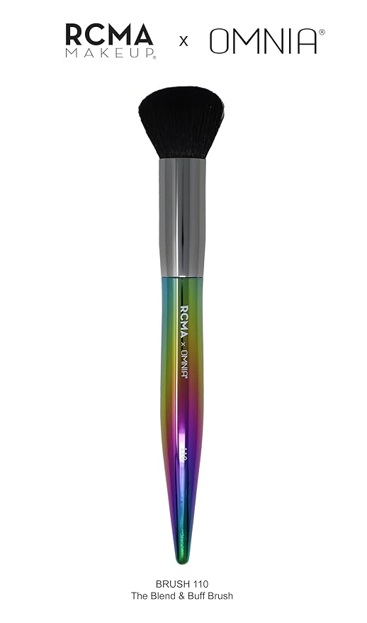 RCMA Makeup x Omnia Professional Makeup Brush 5pc Set, Premium Synthetic Fiber, Iridescent Acrylic Handle, Face Powders, Complexion and Foundation Blending Application Brush set.