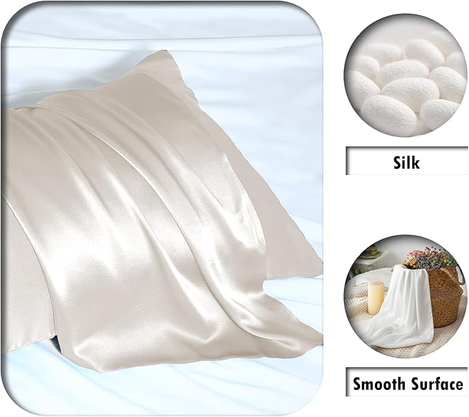 Mulberry Silk Pillow Cases Standard Size Silk Pillowcase with Zipper Soft Breathable Smooth Cooling Satin Silk Pillow Covers for Sleeping for Hair and Skin (Beige,20"X 26",1Pcs)