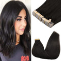GOO GOO Tape in Hair Extensions Human Hair, 1B Natural black, 14inch 100g 40pcs, Skin Weft Seamless Invisible, Silky Straight with Thick Ends, Remy Human Hair