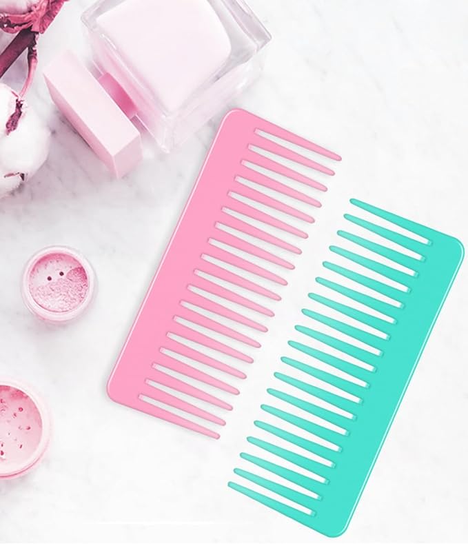 Wide and Large Detangling Comb for Long, Curly, Wet Hair - No Handle Styling and Shampoo Comb (2 Pieces - Pink, Cyan)