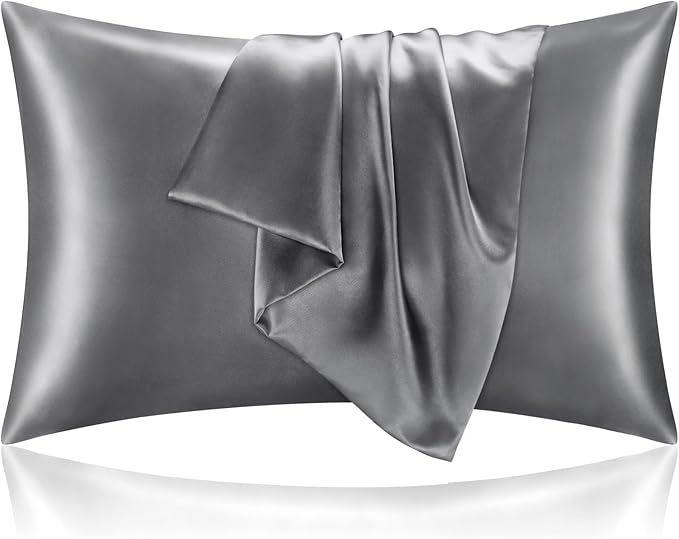 BEDELITE Satin Pillowcase with Zipper, Dark Grey King Size Pillow Cases Set of 2, Super Soft and Cooling Similar to Silk Pillow Cases, Gift for Women Men(20x36 Inches)