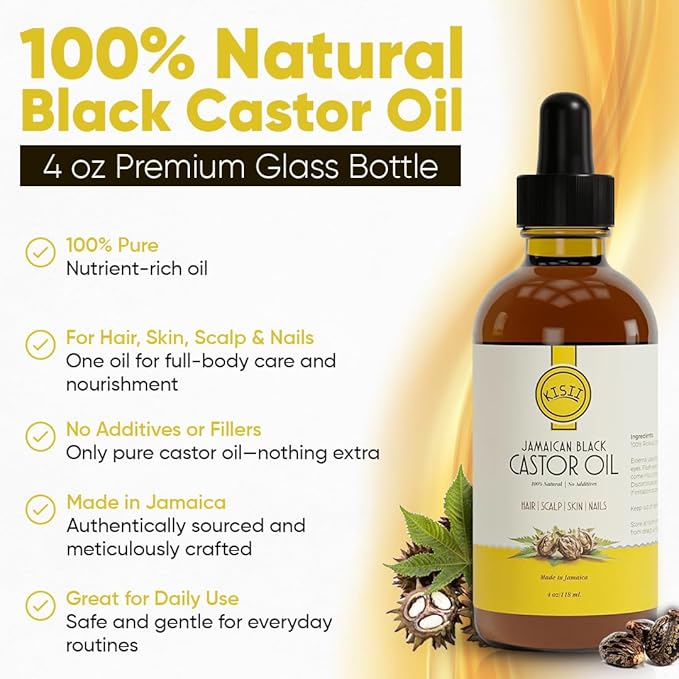 Jamaican Black Castor Oil – 100% Pure Castor Oil for Hair Growth, Scalp Care, Glowing Skin and Nails. Made in Jamaica - 4 oz Glass Bottle