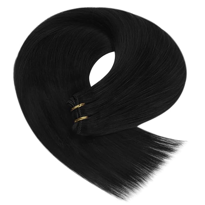 YoungSee Weft Hair Extensions Black Straight Human Hair Weft Extensions Jet Black Sew in Hair Extensions Real Human Hair for Natural Look 12Inch 70G