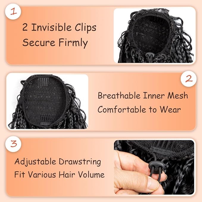 Drawstring Ponytail for Women Boho Box Braids with Long Wavy Hair Ponytail Extension Synthetic Hair Extensions Ponytail for Daily Use (BUG#, 24 Inch)