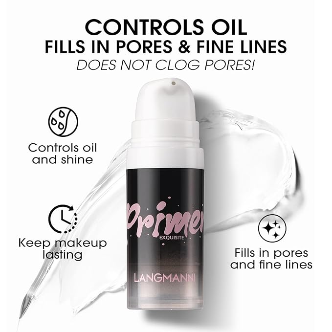 LANGMANNI Matte Grip Face Primer, Transparent Skin Perfecting Hydrating Primer,Unique Smooth Gel-Based Primer Essential For Longlasting Perfection Face Makeup (0.33 Fl Oz, 2)