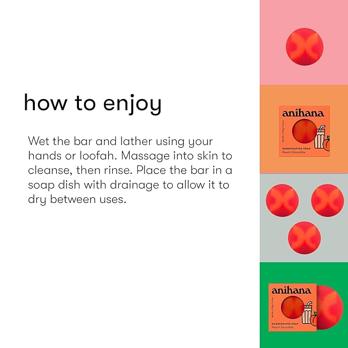 ANIHANA Handcrafted Natural Soap with Coconut Oil, Gentle Cleansing, Paraben Free, Refreshing Peach Smoothie Scent, 4.23 oz