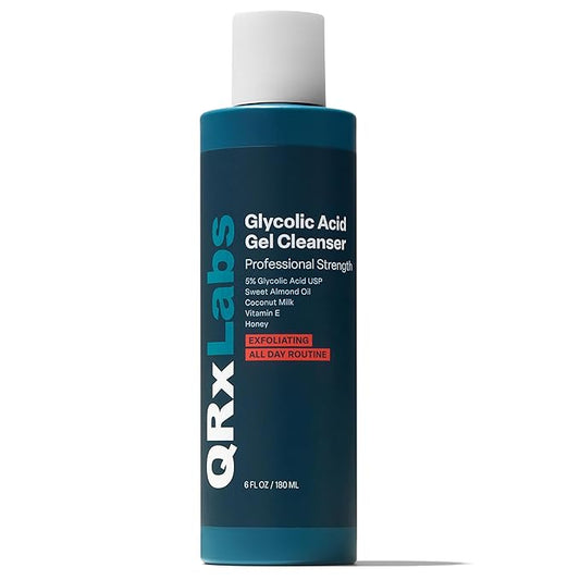 QRxLabs Glycolic Acid Face Wash – Gentle Exfoliating Gel Cleanser for Smoother Looking Skin – Helps Improve Texture & Hydration – Ideal for Blemish-Prone Skin and Ingrown Hairs – 6 oz