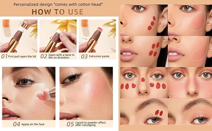 Liquid Blush Beauty Wand, Cream Blush Stick,Face Concealer Contouring Shaping,Long Lasting & Smooth Natural Matte Finish,with Cushion Applicator Attached Easy to Blend.(02# Peach Pink)