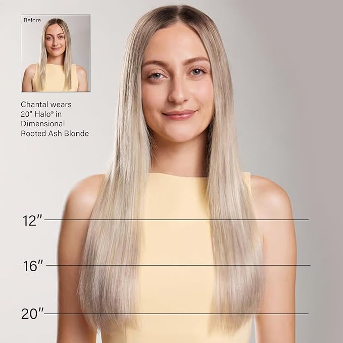 Luxy 100% Remy Human Hair – Halo Clip-In Hair Extensions –Natural Looking Volume & Length - One-Piece - Easy 5-Min Application 140 grams 16" Dimensional Rooted Ash Blonde