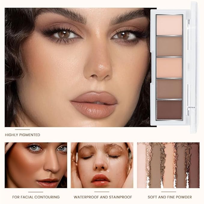 5 Colors Matte Eyeshadow Makeup Palette, 5 Natural Classic Nude Neutral Nude Brown Eyeshadow, Looks for Brown Eyes Women Finish Long Wearing Waterproof Professional Eye Makeup 01#
