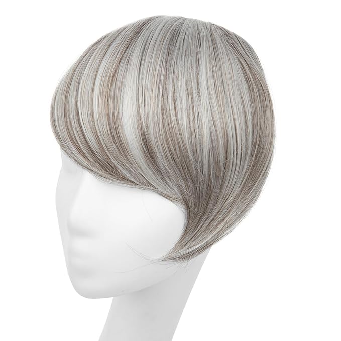 SARLA Clip in Side Bangs Extension Straight Synthetic Fake Bangs One Piece for Women Polar Silver
