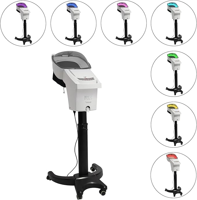 Professional Standing Hair Steamer for Salon & Home, 700W Ozone Steam Therapy with Light Scalp Care, Adjustable Height Hooded Dryer with 7 Light, Auto Shut-Off (White)