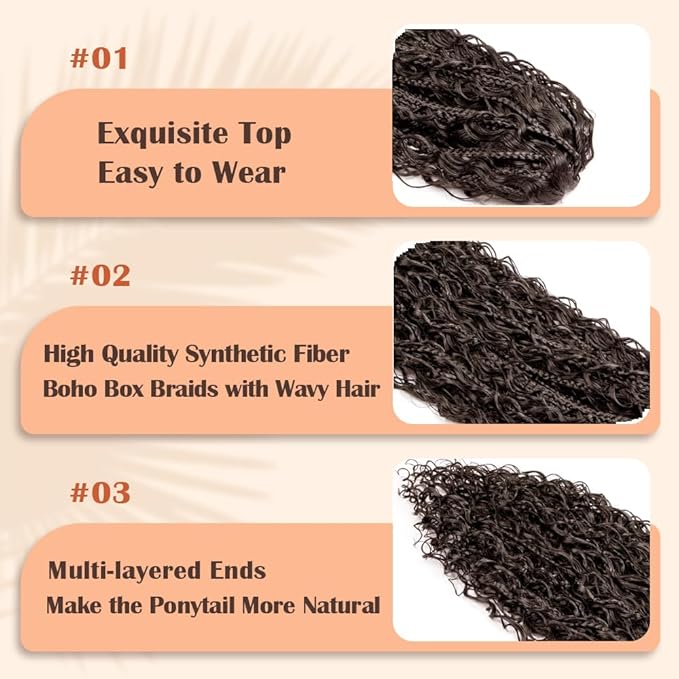Drawstring Ponytail for Women Boho Box Braids with Long Wavy Hair Ponytail Extension Synthetic Hair Extensions Ponytail for Daily Use (4#, 18 Inch)