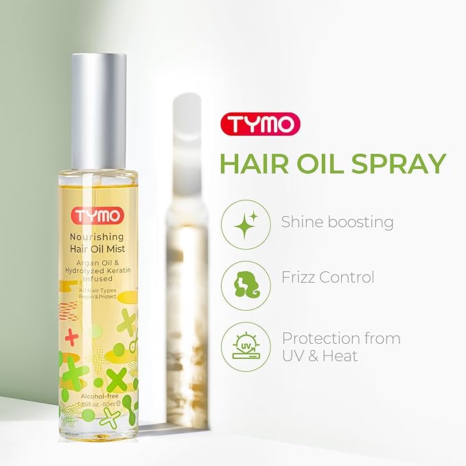 TYMO Argan Hair Oil Spray - Hydrating Natural 6 Blend Oil for Frizzy & Dry Hair, Organic Pure Formula, Daily Use Hair Treatment, Smooth Damaged Ends, Olive Oil & Vitamin E Infused, Pack of 2