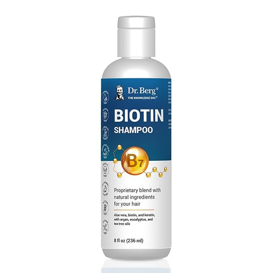 Dr. Berg Biotin Shampoo for Men & Women (Improved High-Performance Formula) - Independently Tested & Certified Paraben- Sulfate- & Silicone-Free - Infused w/Biotin, Argan Oil & Botanicals - 8 Fl oz