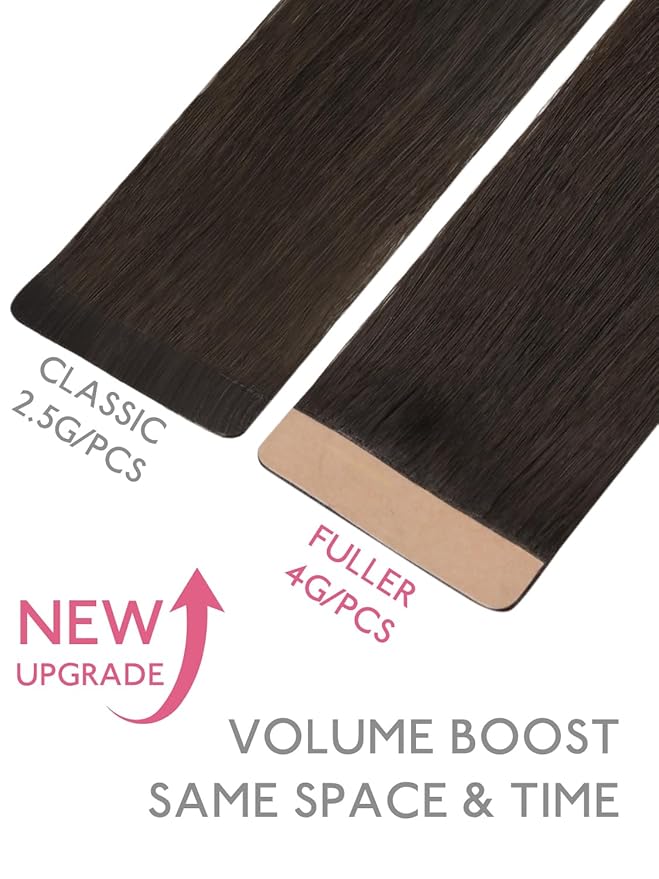 WENNALIFE Fuller Tape in Hair Extensions Human Hair, 18 inch 20pcs 80g Dark Brown Remy Hair Straight Tape in Extensions Thicker Skin Weft Tape Ins Extensiones De Cabello Humano