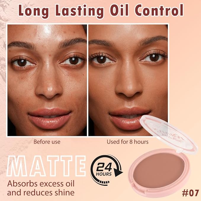 Oil Control Face Pressed Powder, Matte powder setting powder, long-lasting and waterproof loose powder, Flawless Lightweight Face Cosmetics, Cruelty-free, (07, 1 Pcs)