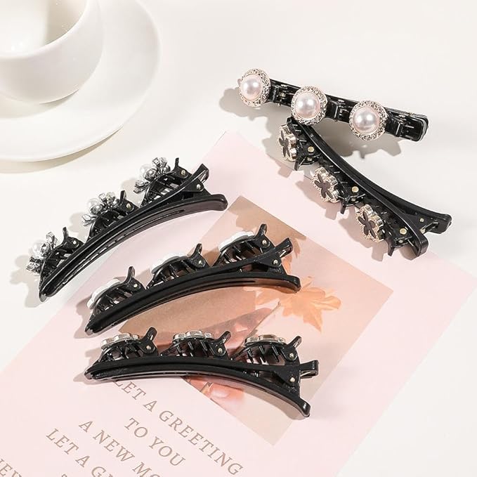 12PCS Sparkling Crystal Stone Braided Hair Clips, Braided Hair Clips for Women and Girls, Shiny Flower Rhinestone Hair Clip, Braided Duckbill Hair Clip With Crystal Hair Accessories for Styling