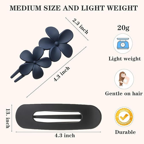 5 Pcs Flat Hair Clips, Medium Lay Flat Claw Clips for Women Girls,2 Styles Strong Hold Non-slip Matte Hair Claws for Thick Thin Hair(Black&Navy)