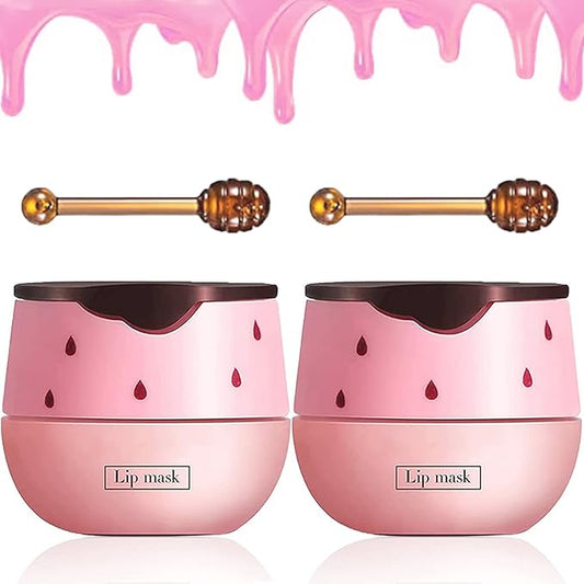 2PCS Bee Lip Balm Honey Lip Balm,Exfoliating Honey Pot Lip Balm Sleeping Lip Mask with Brush, Hydrating & Prevention Dry and Cracked, Lip Scrubs Exfoliator & Moisturizer