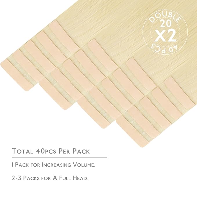 WENNALIFE Tape in Hair Extensions Human Hair, 40pcs 100g 24 inch Bleach Blonde Straight Invisible Reusable Real Hair Extensions
