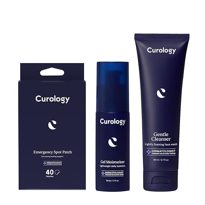 Curology Essentials Bundle, Emergency Spot Pimple Patches for Face, Gentle Facial Cleanser, and Lightweight Gel Face Moisturizer