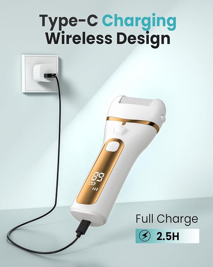 PUBOO Foot Callus Remover Electric 10000 RPM 3-Speed IPX7 Rechargeable Pedicure Kit for Hard Skin Women & Men. Portable Multi-Roller File Grinder Sander Scrubber with LED Display for Wet & Dry Feet