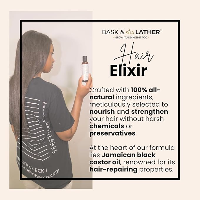 BASK & LATHER Hydrating Hair Mist (8 oz) & Elixir Oil (4 oz) Bundle — Leave-In Conditioner + Jamaican Black Castor Oil for Growth, Moisture, Detangling, Scalp Relief & Strength