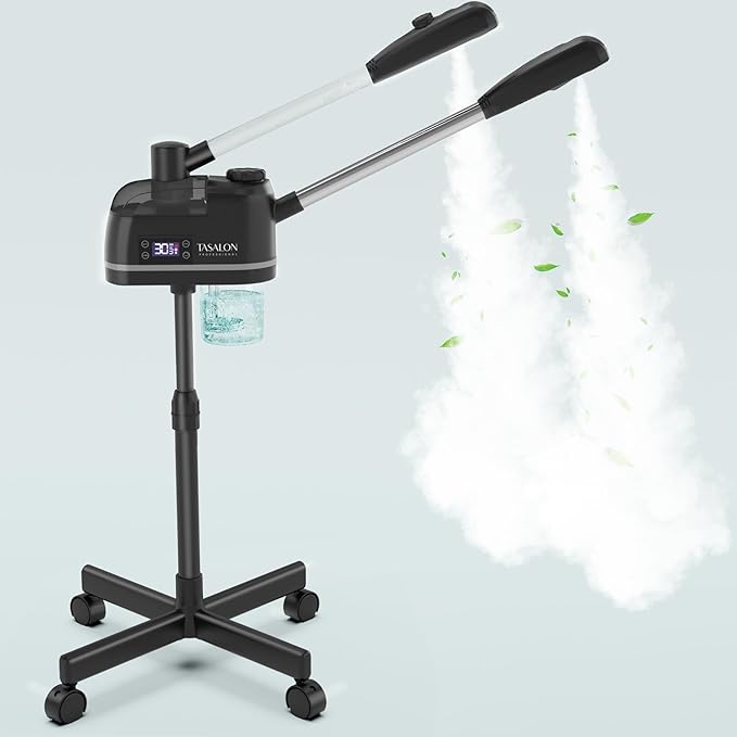 TASALON 2 in 1 Professional Facial Steamer on Wheels -with Ozone and Hot & Cold Mist, Ionic Facial Steamer Kit for Facial Deep Cleaning and Moisturize, SPA & Home, Ozone Face Humidifier - Black